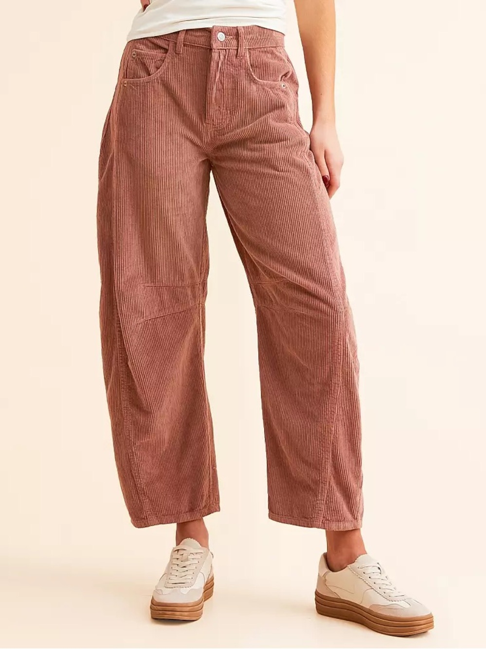 NWT Free People We the Free Good Luck Mid-Rise Cord Barrel Jeans